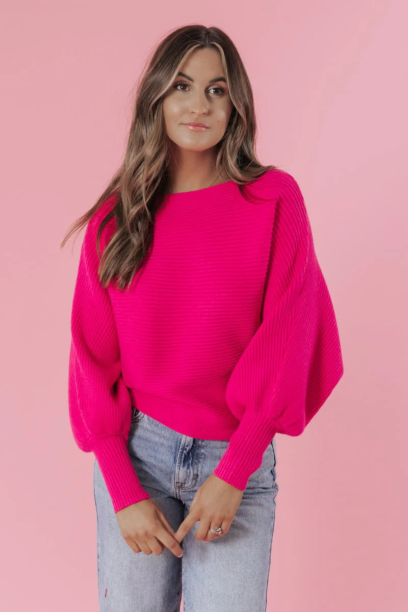 Hot Pink Boat Neck Ribbed Sweater | Magnolia Boutique