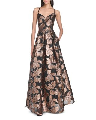 Eliza J Metallic Jacquard V Neck Ball Gown | Bloomingdale's (US)