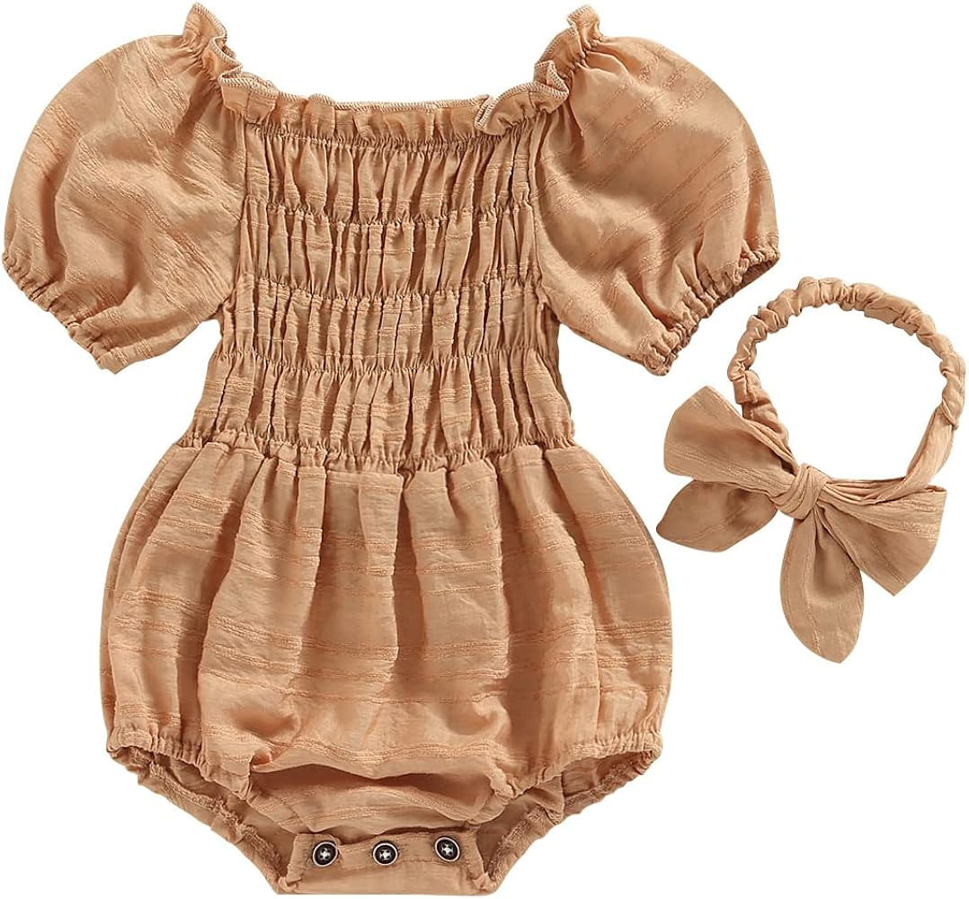 Infant Baby Girls Romper Dress Dot Pattern Short Sleeve Ruched Jumpsuits Skirts Hem Bodysuits Hea... | Amazon (US)