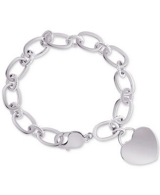 Diamond Heart Charm Bracelet (1/10 ct. t.w.) in Sterling Silver or 14k Gold-Plated Sterling Silve... | Macy's