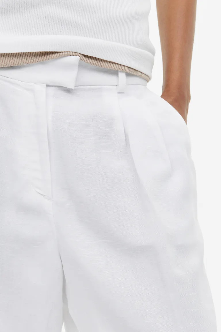 Tapered Linen-blend Pants - White - Ladies | H&M US | H&M (US + CA)