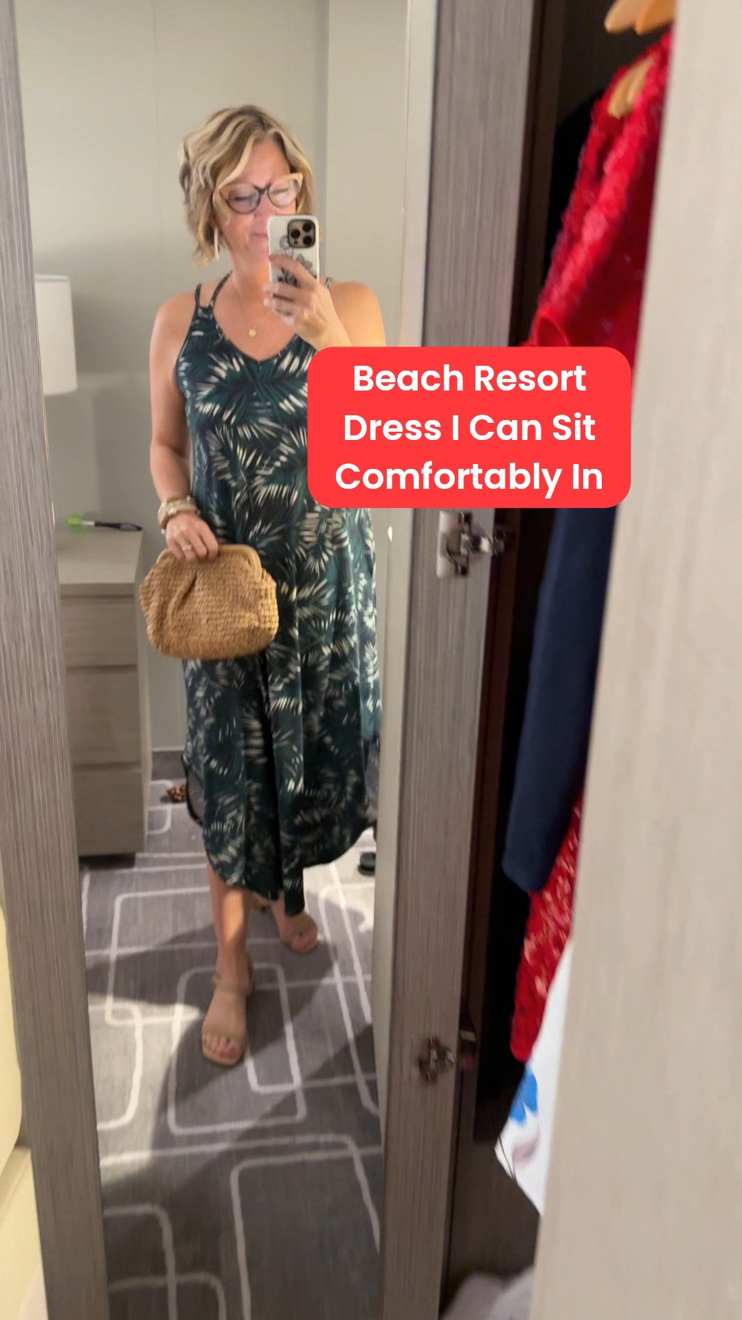 Maxi dress for a beach resort look, a cruise ship elegant style outfit, not see-through, dress with adjustable straps for women over 40 style, style over 50, clutch, straw purse, bangles, green dress 

#LTKTravel #LTKOver40