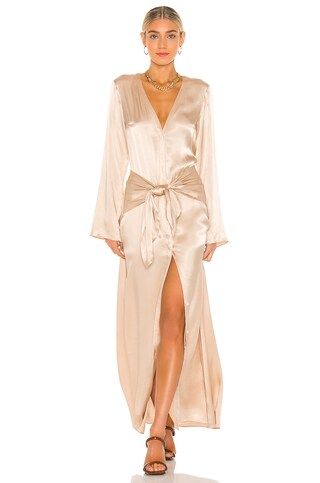 L'Academie Silky Tie Front Dress in Nude from Revolve.com | Revolve Clothing (Global)