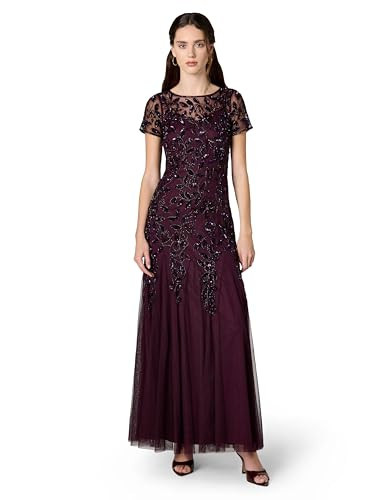 Adrianna Papell Women's Floral Beaded Godet Gown, Night Plum, 4 | Amazon (US)