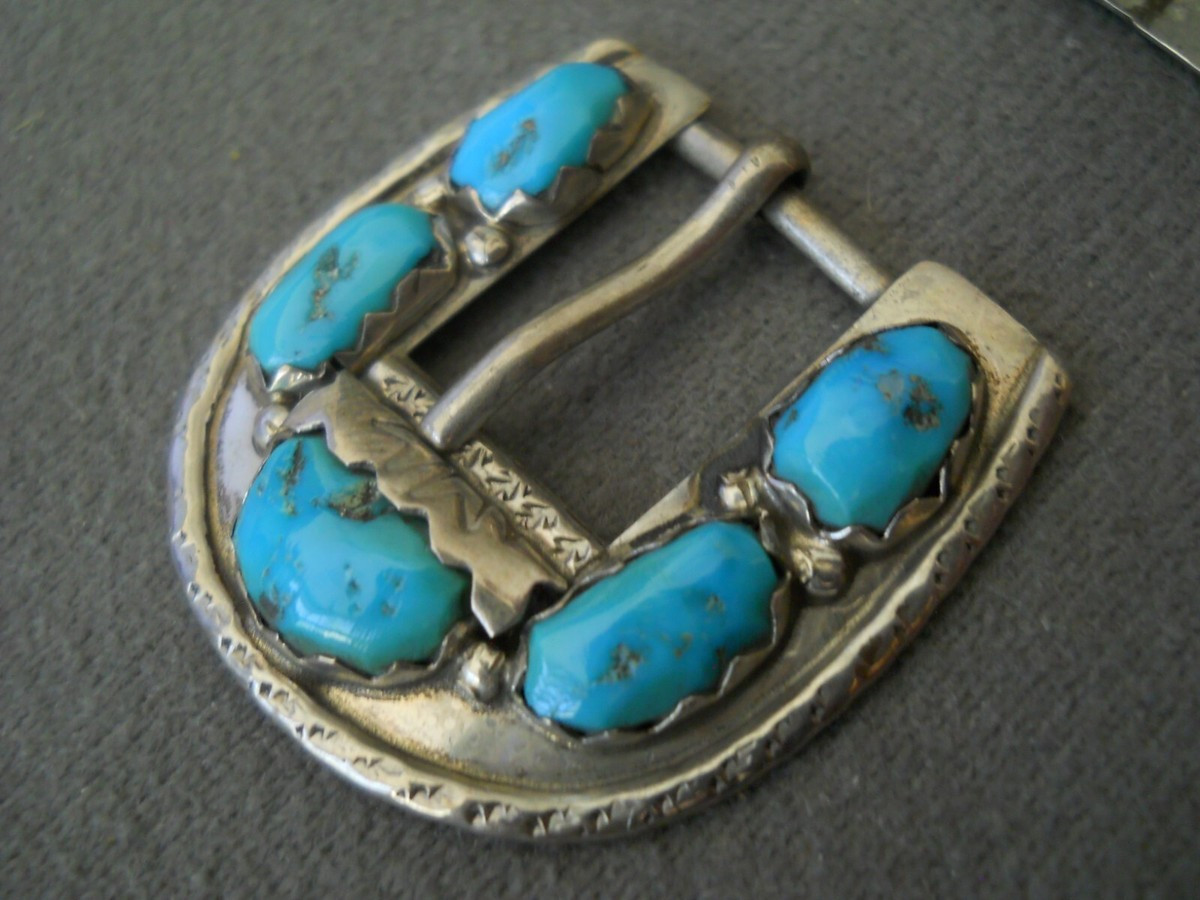Rare CHEAMA Native American Turquoise Cluster Sterling Silver Hatband Ranger Set | eBay US