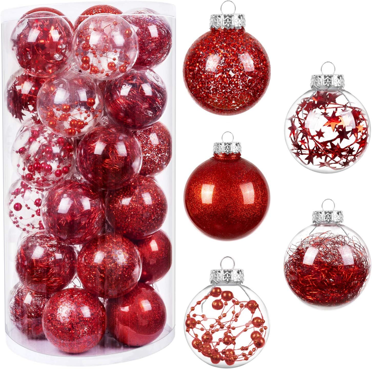 HBlife 30ct Mini Christmas Ball Ornaments Shatterproof Clear Plastic Baubles for Xmas Tree, Chris... | Amazon (US)