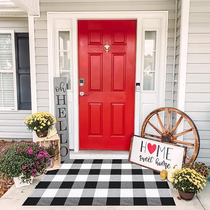 SEEKSEE 100% Cotton Buffalo Plaid Rug 27.5 x 43 Inches Black and White Rug Buffalo Plaid Doormat ... | Amazon (US)