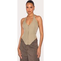 Sage Boned Dip Hem Corset, Sage | PrettyLittleThing UK