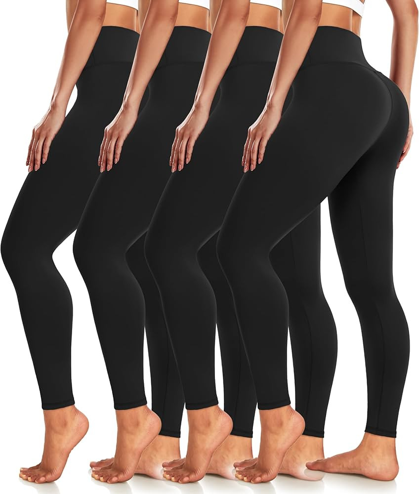 4 Pack Leggings for Women Butt Lift High Waisted Tummy Control No See-Through Yoga Pants Workout ... | Amazon (US)