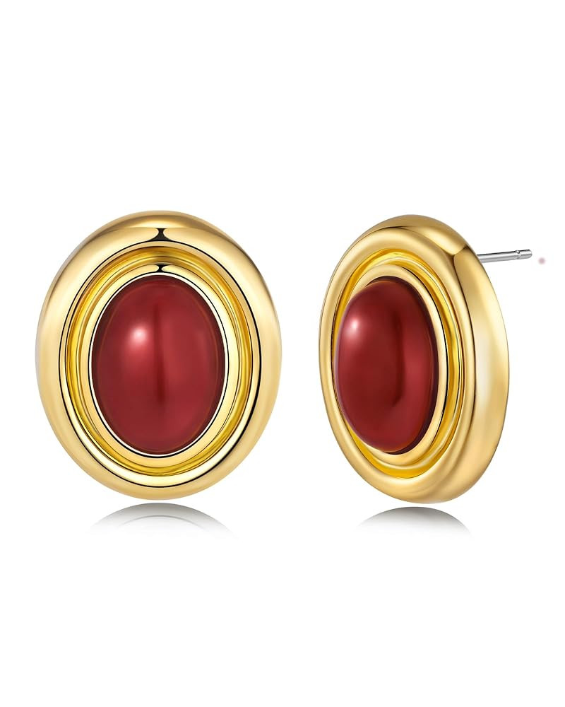 Gold Medium Oval Button Chunky Statement Earrings for Women by SNGIA, (Turquoise, Carnelian) Bold... | Amazon (US)