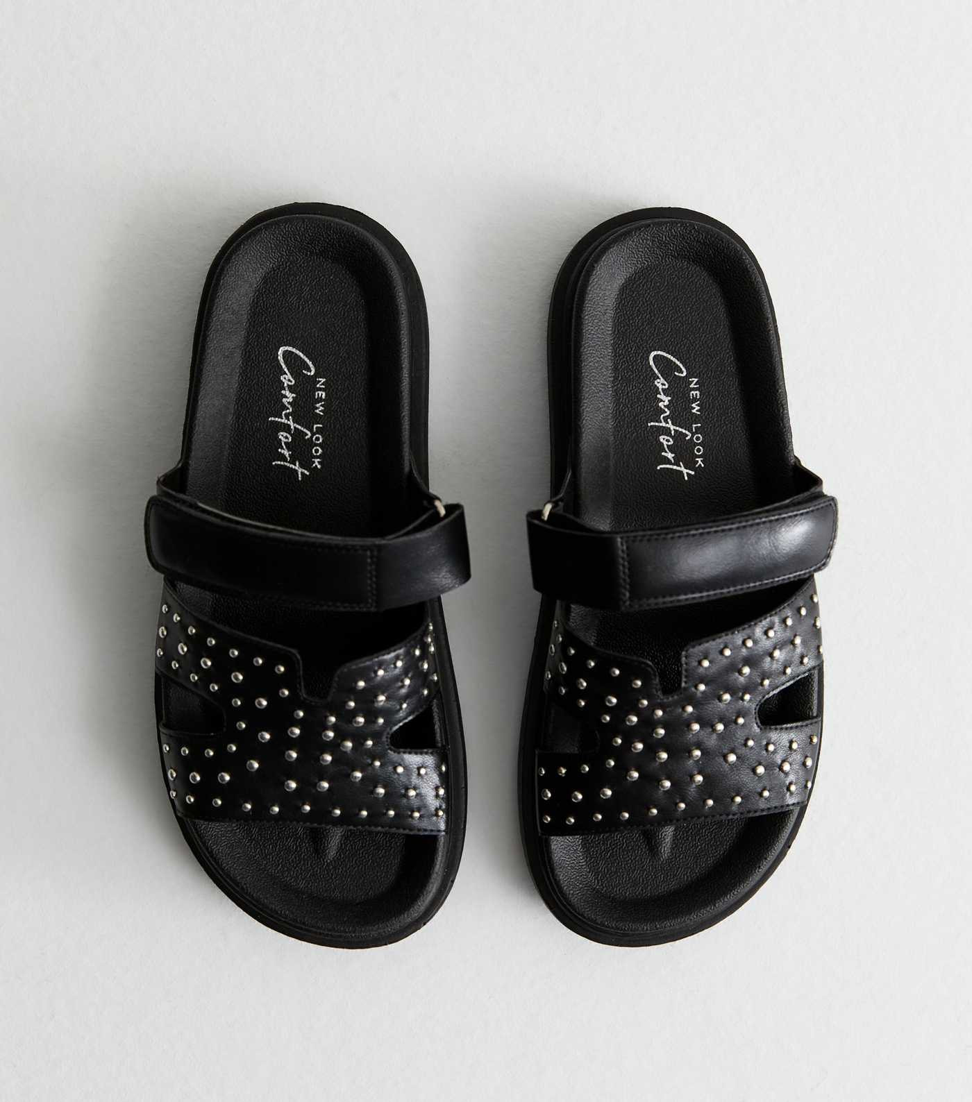 Black Studded Leather-Look Chunky Sandals  | New Look | New Look (UK)