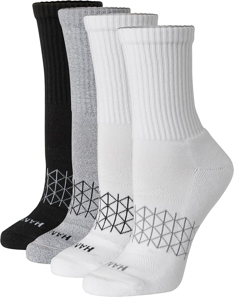 Hanes womens Cushioned Crew Socks, Absolute Active Crew Socks for Women, Seamless Toe, 4-pairs | Amazon (US)