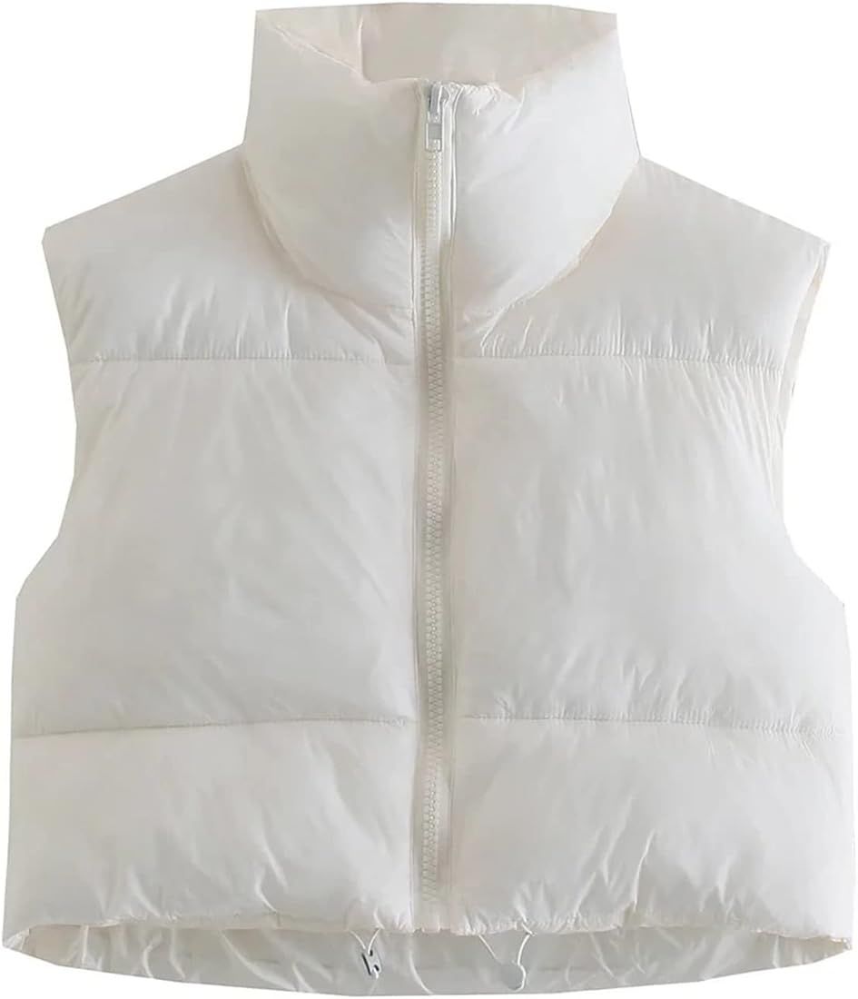 Women Stand Collar Cropped Puffer Vest Sleeveless Zipper Padded Gilet Lightweight Winter Warm Out... | Amazon (US)