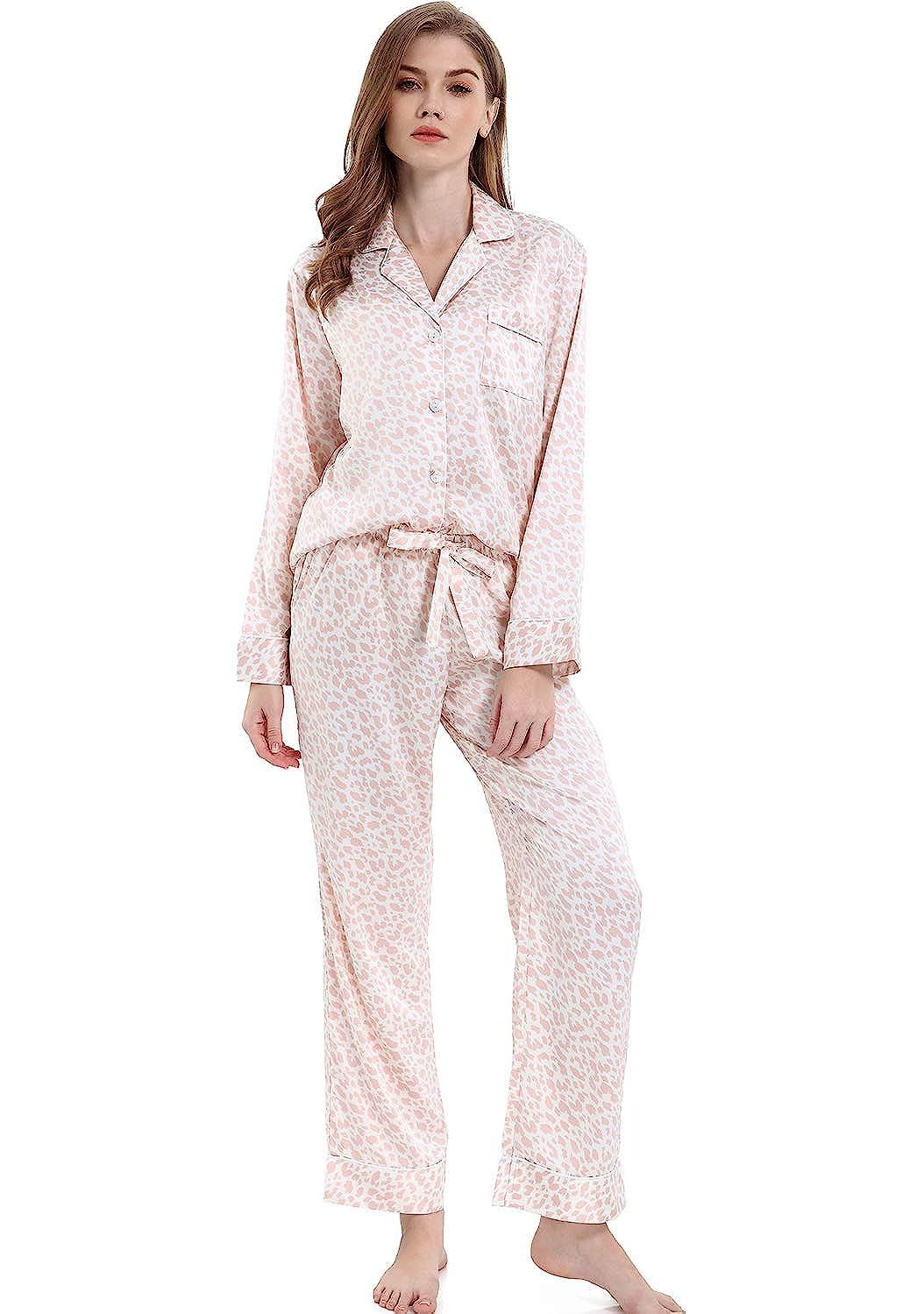 Serenedelicacy Women's Silky Satin Pajamas, Button Up Long Sleeve PJ Set Sleepwear Loungewear | Amazon (US)