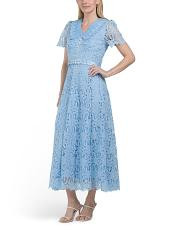 Short Sleeve Eyelet Collar Lace Dress | TJ Maxx