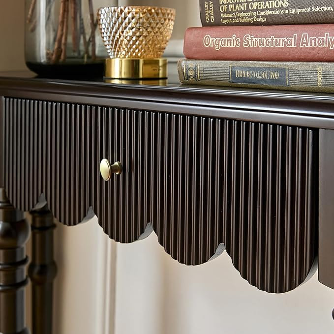 Solid Wood Console Table with Drawer – Black Entryway Table with Scalloped Edge and Straight Le... | Amazon (US)