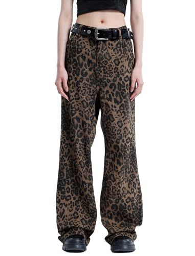 Aelfric Eden Leopard Print Jeans for Women Cheetah Print Pants Straight Leg Denim(A Size 1-2 Larger is Recommended) | Amazon (US)