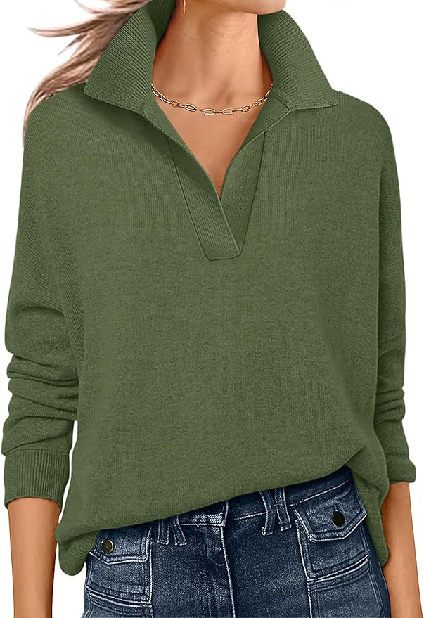 ANRABESS Womens Polo V Neck Long Sleeve Sweaters Lightweight Dressy Casual Business Basic Knit Pu... | Amazon (US)