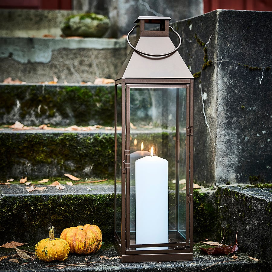 IKEA HÖSTAGILLE lantern for pillar candle, in/out, copper color, 23 | IKEA US
