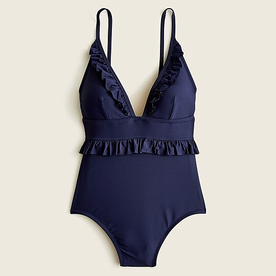 Ruffle deep-V one-piece swimsuit- Jcrew | J. Crew US