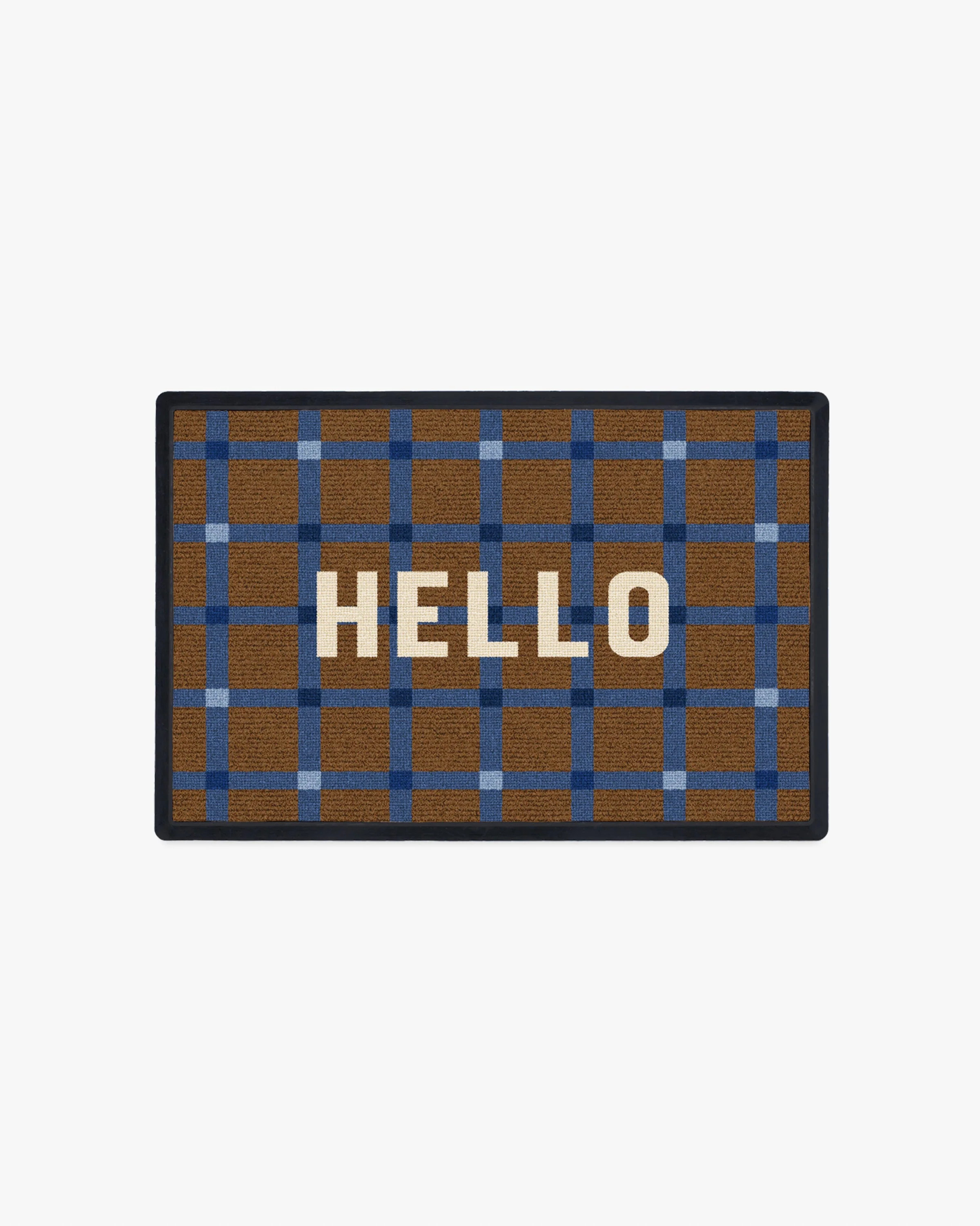 Hello Plaid Blue Doormat | Ruggable US | Ruggable
