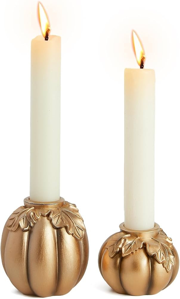 DN DECONATION Fall Pumpkin Candle Holders, Gold Candlestick for Home Decor | Amazon (US)