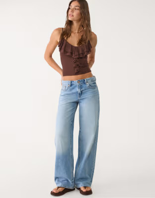Stradivarius D91 low wide leg jeans in light blue | ASOS (Global)