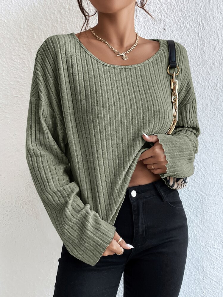 SHEIN Essnce Drop Shoulder Ribbed Knit Tee | SHEIN