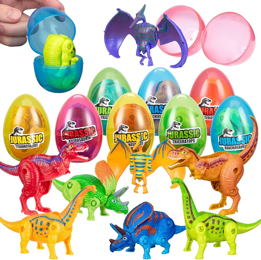 8 Pack Easter Hatching Eggs Dinosaur Toys Filled with Jumbo Deformable Transforming Dinosaur Toys... | Amazon (US)