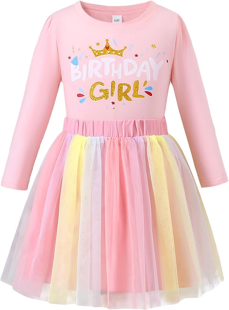 LYSMuch Toddler Baby Girls Birthday Outfits Princess Long Sleeve Shirt Mesh Tutu Skirt Set | Amazon (US)
