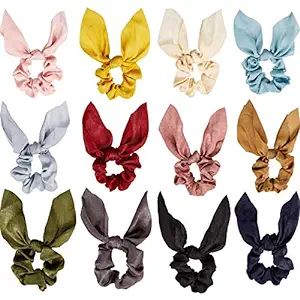 12 Pieces Bow Hair Scrunchies Rabbit Bunny Ear Scrunchies Silk Bow Bowknot Scrunchies Bobbles Ela... | Amazon (US)