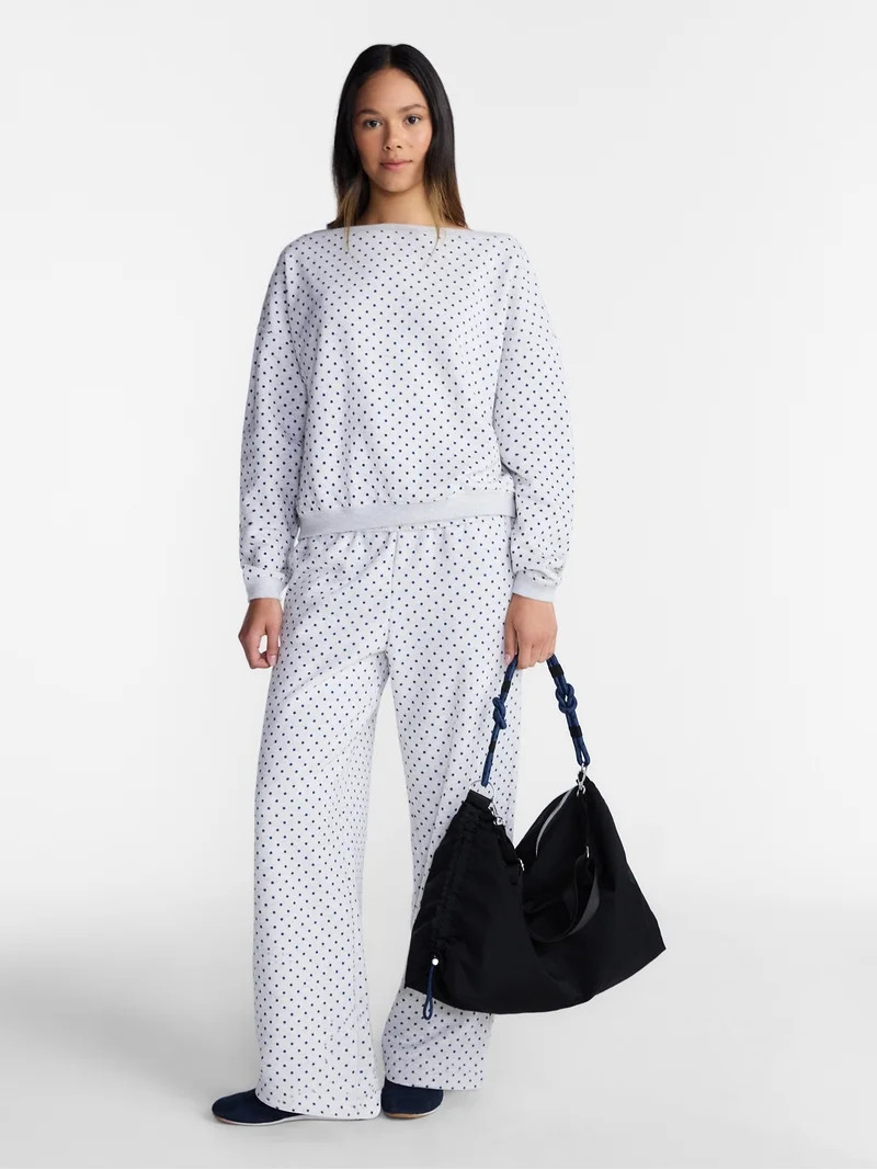 No Boundaries Fleece Sweatshirt and Wide Leg Pants Set, 2 Piece, Women\u2019s and Women's Plus Si... | Walmart (US)