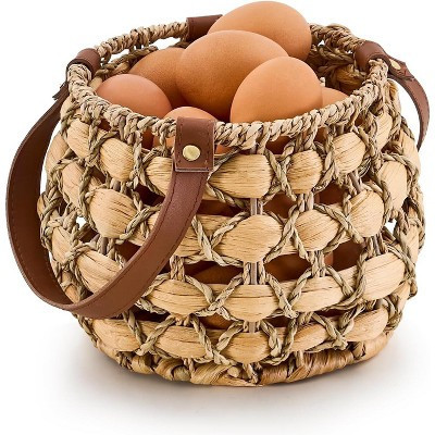 Farmhouse Egg Basket, Handmade Wicker Hyacinth Egg Collecting Basket with Handle for Fresh Eggs Round-S one size | Target