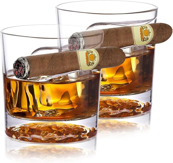Chouggo Cigar Whiskey Glasses - Unique Ice Ball Bottom Design, Old Fashioned Whiskey Glasses with... | Amazon (US)