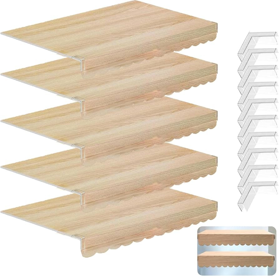 5 Pcs 24x12 Inch Wavy Wire Shelf Covers, Foamed PVC Faux Wood Closet Organizer, Non-Bearing Decor... | Amazon (US)