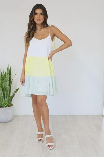 Morning Aura Yellow/Mint Colorblock Tie Strap Dress | Pink Lily