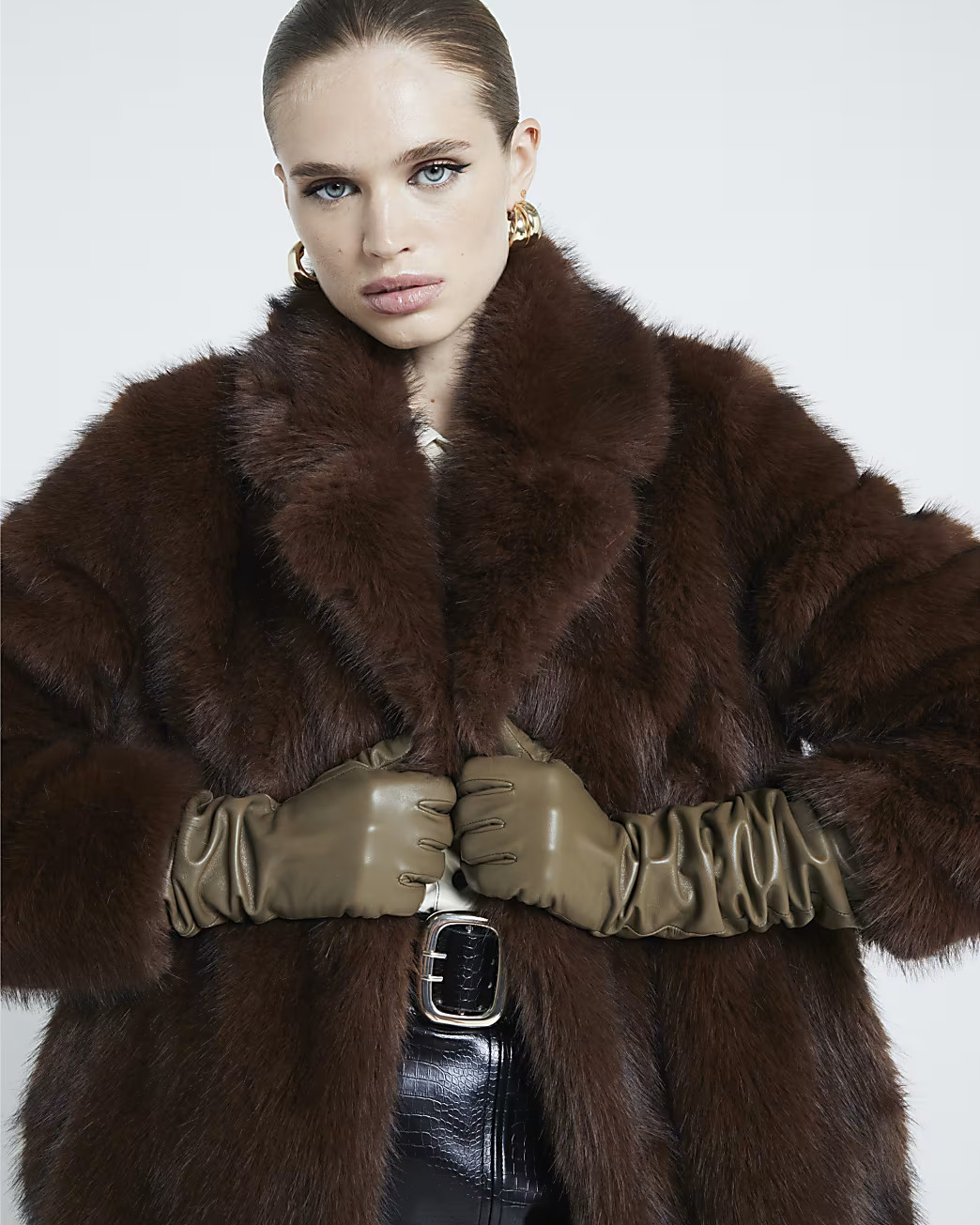 Brown faux fur coat | River Island UK & IE