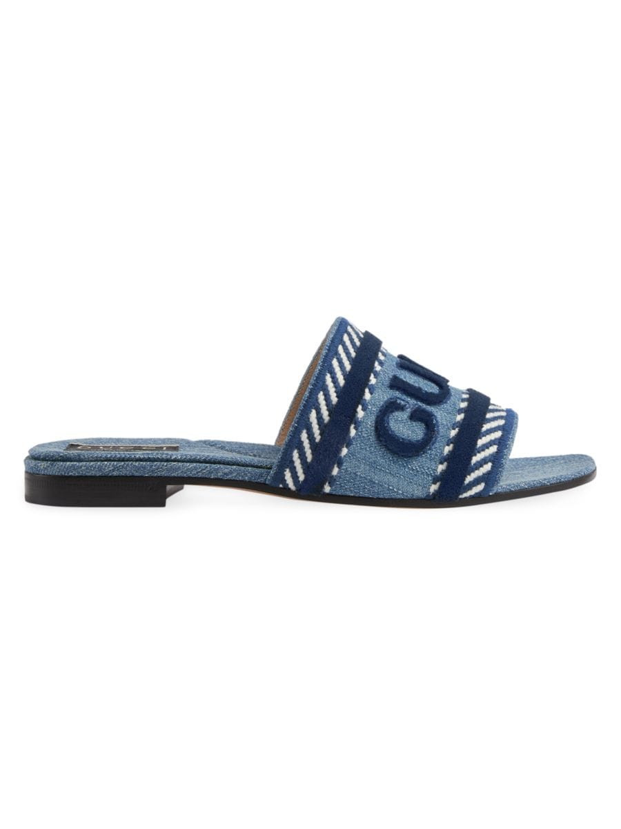 Shop Gucci Jane Denim Slides | Saks Fifth Avenue | Saks Fifth Avenue