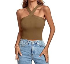 Umenlele Women's Criss Cross Halter Crop Top Sleeveless Ribbed Knit Cami Tank Tops | Amazon (US)