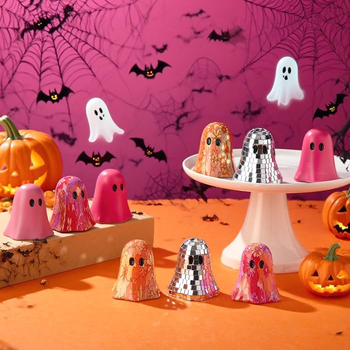 Amyhill 9 Pcs Hippie Halloween Ghost Figurines Disco Floral Ghost Decor | Amazon (US)