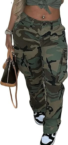Women's Plus Size Camo Cargo Pants High Waist Slim Fit Camouflage Jogger Pants Sweatpants with Po... | Amazon (US)