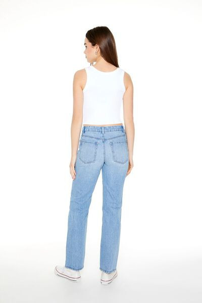 Rhinestone-Trim Straight Jeans | Forever 21