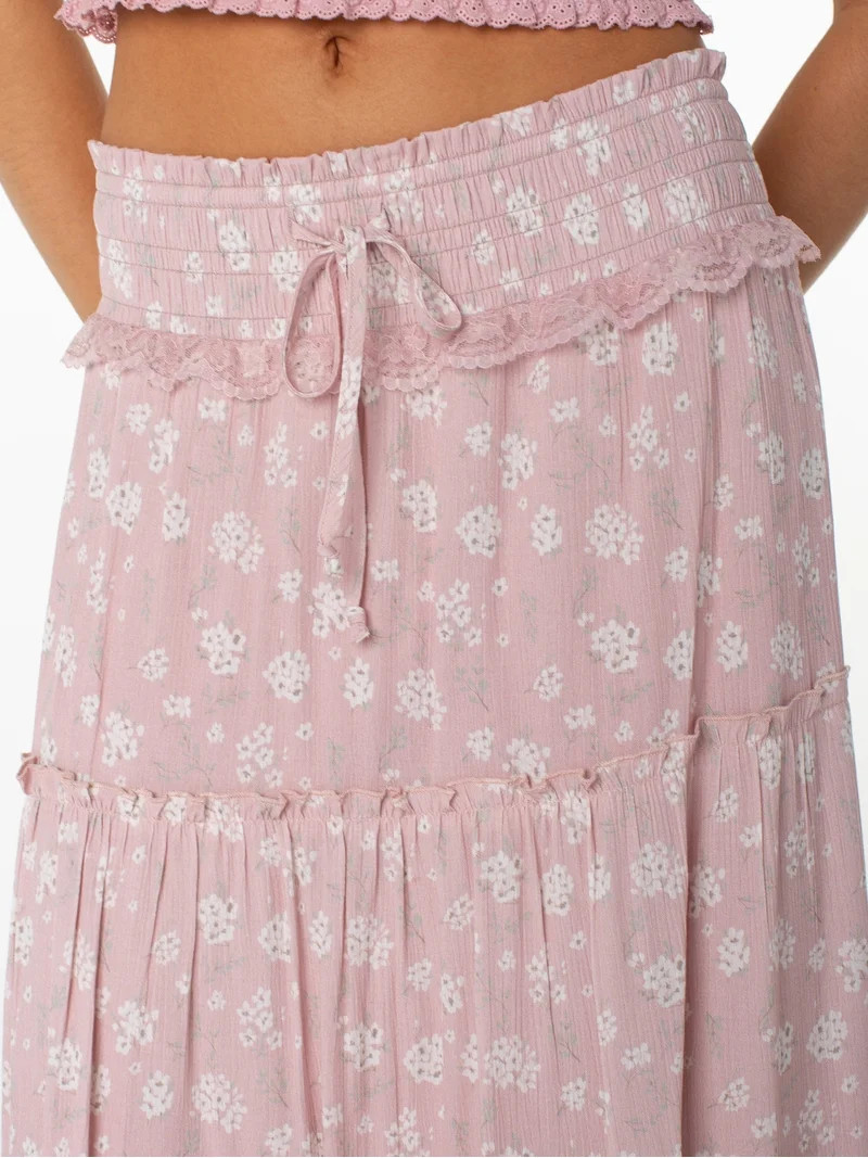 Celebrity Pink Women's and Women's Plus Floral Print Tiered Maxi Skirt, Sizes XS-4X | Walmart (US)