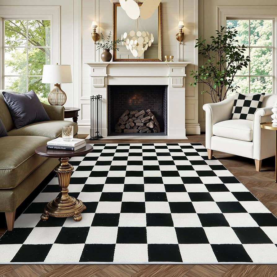 Lahome Washable 6x9 Rug for Living Room Checkered, Modern Black and White Cotton Woven Rugs for B... | Amazon (US)