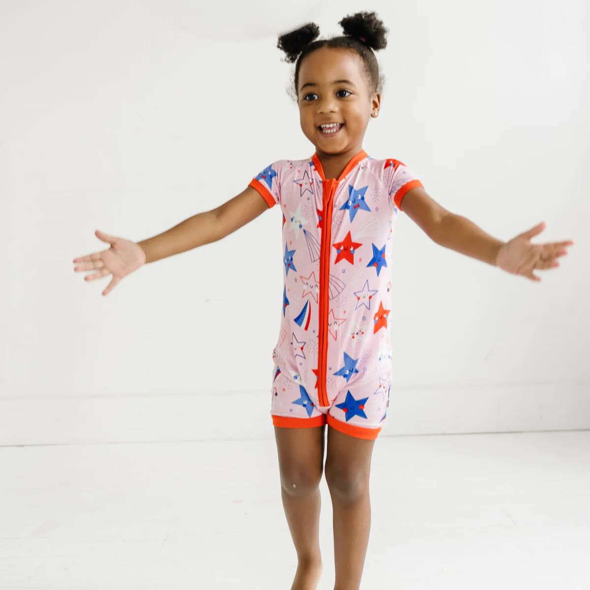 Pink Stars & Stripes Shorty Romper | Little Sleepies