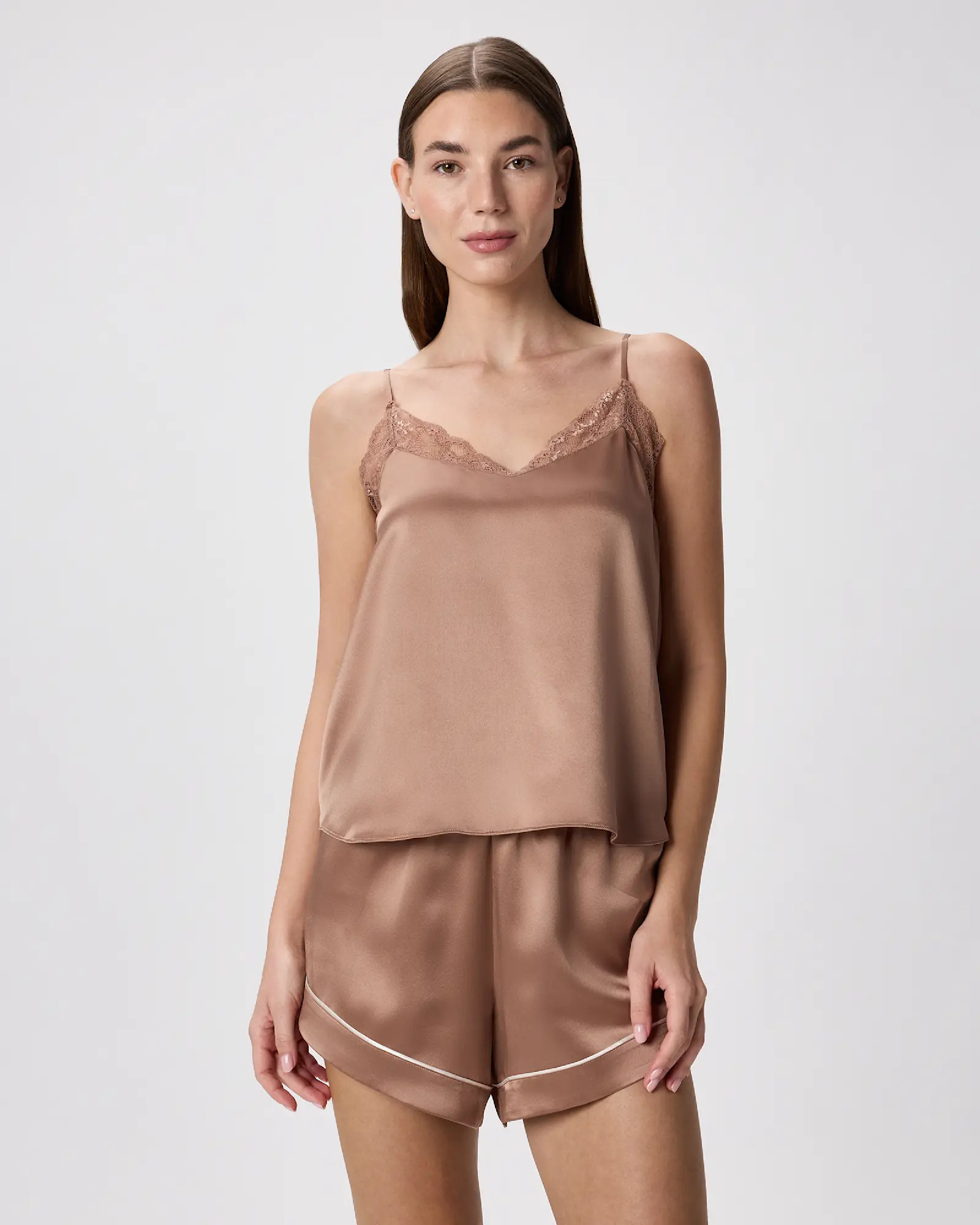 100% Washable Silk Satin Lace Cami Pajama Top | Quince
