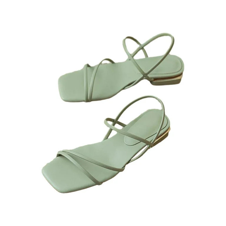 Nrmvnmi Women's Low Heels Sandals Open Toe Summer Square Toe Strappy Low Block Heels Sandals Dres... | Walmart (US)