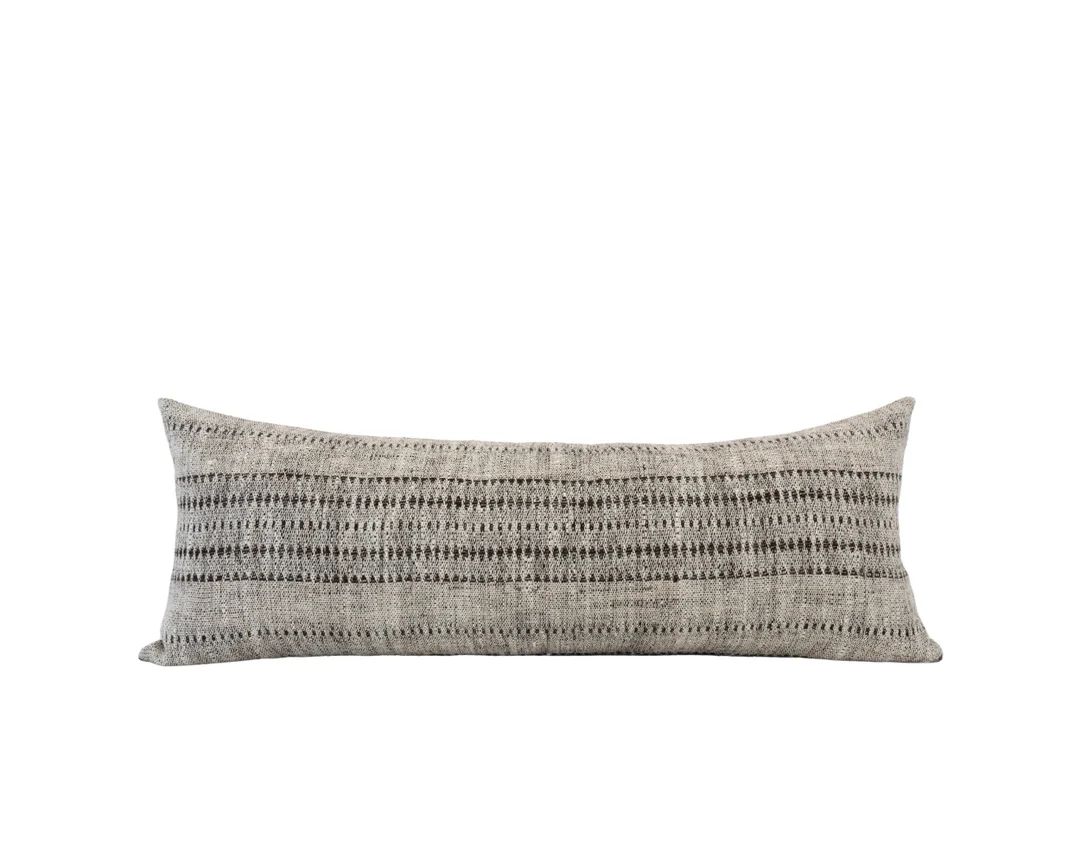 ELDON 14x36 Stripe Wool Pillow Cover Bhujodi Wool Pillow Grey Long Lumbar Wool Bed Pillow Brown E... | Etsy (US)