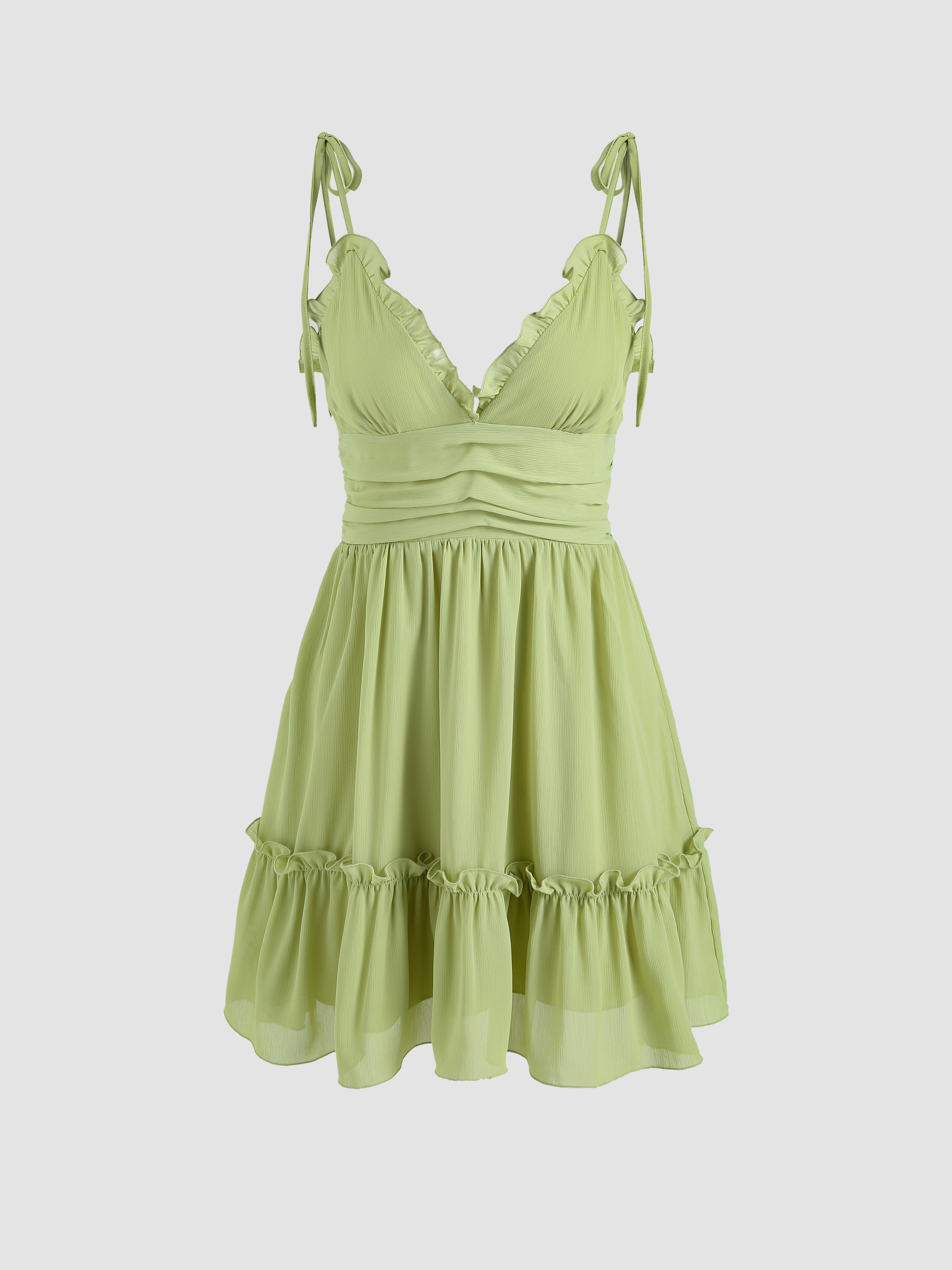 Solid Ruffle Tie Shoulder Mini Dress - Cider | Cider