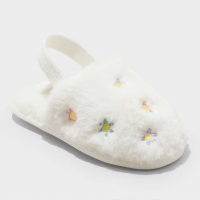 Toddler Nova Embroidered Flower Slippers - Cat & Jack™ Cream 9T-10T: Slip-On, Indoor/Outdoor, R... | Target